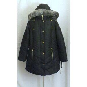 Details Women's Plus Size Faux Fur Removable Hood Black Quilted Jacket 1…